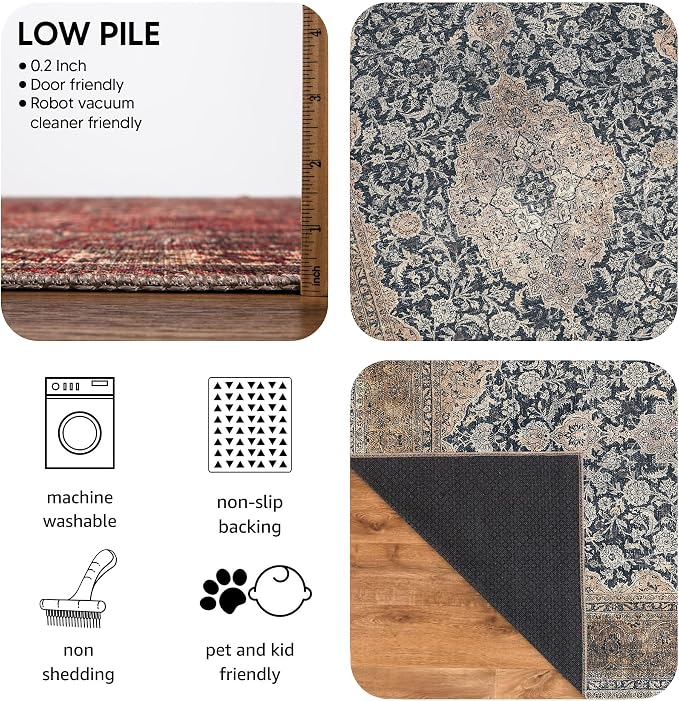 Keen Home Design 30"x144" Rug - Machine Washable Runner Rug with Non-Slip Backing, Ideal for Hallway, Entryway, Kitchen, Laundry Room - Vintage, Easy Clean, Durable, Low Pile - (2'6" x 12')