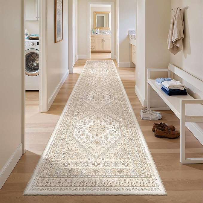 zesthome Long Rugs Runner - Washable Runner Rugs for Hallway 2x10, Ultra-Thin Soft Kitchen Carpet Runner, Anti Slip Backing Runner Rugs for Entrance, Bedroom, Living Room (Cream/Beige,2'x10')