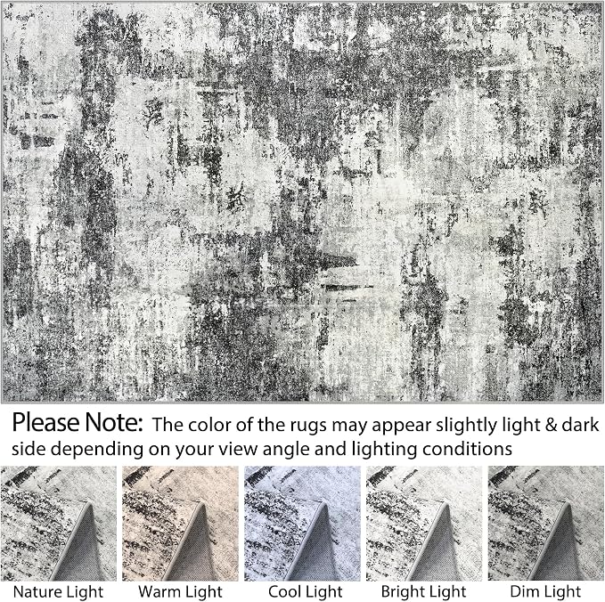 8x10 Area Rugs for Living Room: Abstract Washable Rug with Anti-Slip Backing Non-Shedding Stain-Resistant Soft Modern Large Carpet for Bedroom Dining Room Farmhouse Nursery Home Office Black