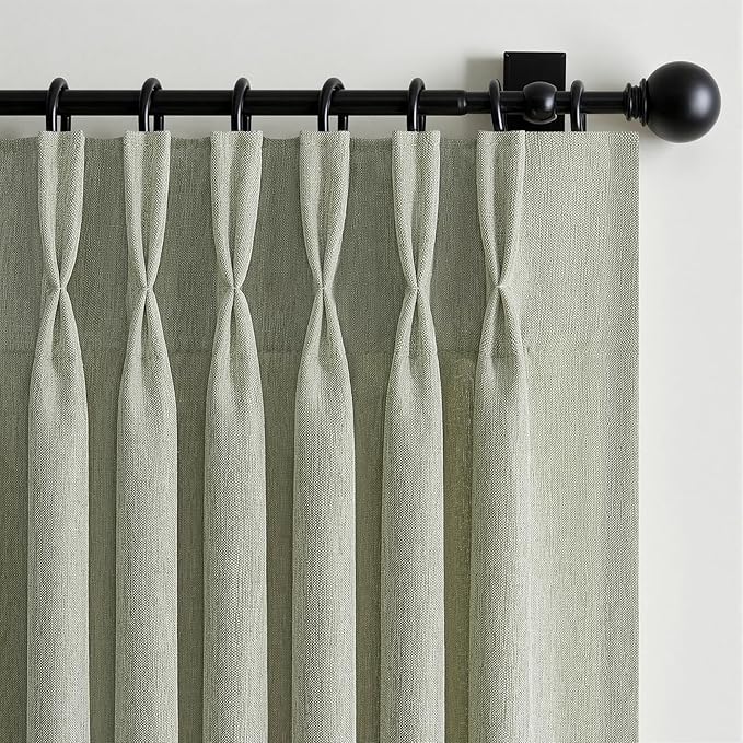 102 Inch Curtains 2 Panels Set,Two Packs Pinch Pleat Back Tab Linen Window Semi Sheer Privacy Thick Decorative Curtain Drapes for Living Room Bedroom,40x102 in Long,Sage Green