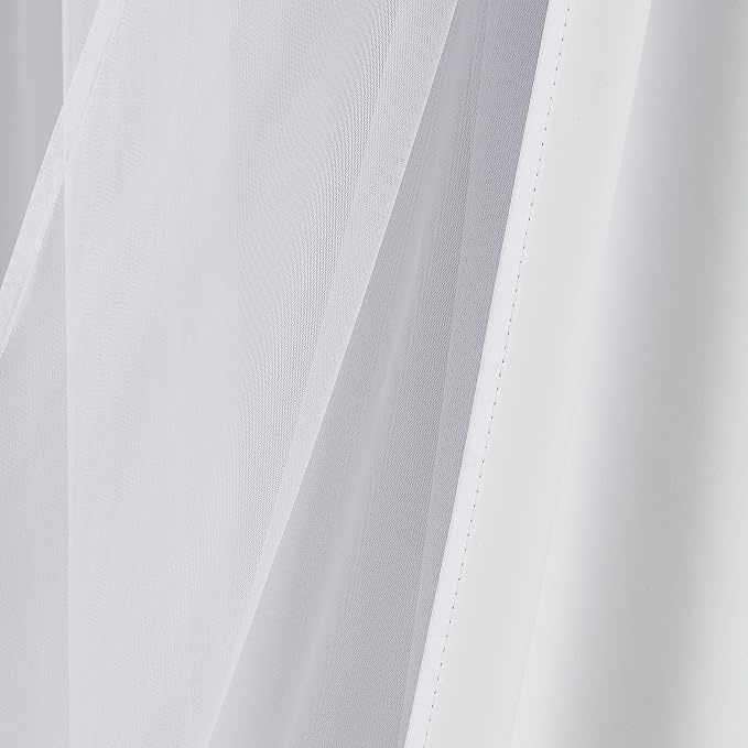 Bujasso White Full Blackout Curtain Panels with Sheer Overlay Mix and Match Double Layer Thermal Insulated Window Treatment Set for Living Room White Drapes with Tiebacks Grommet Top 37" Wx63 Lx2