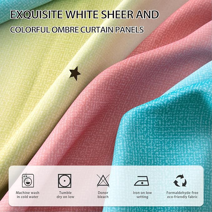 XiDi Girls Room Decro, Blackout Curtains for Kids Bedroom,Colorful Rainbow Style, Unicorn Wall Decor Ombre Curtains, Princess Room 63 Inches Long Pink/Blue