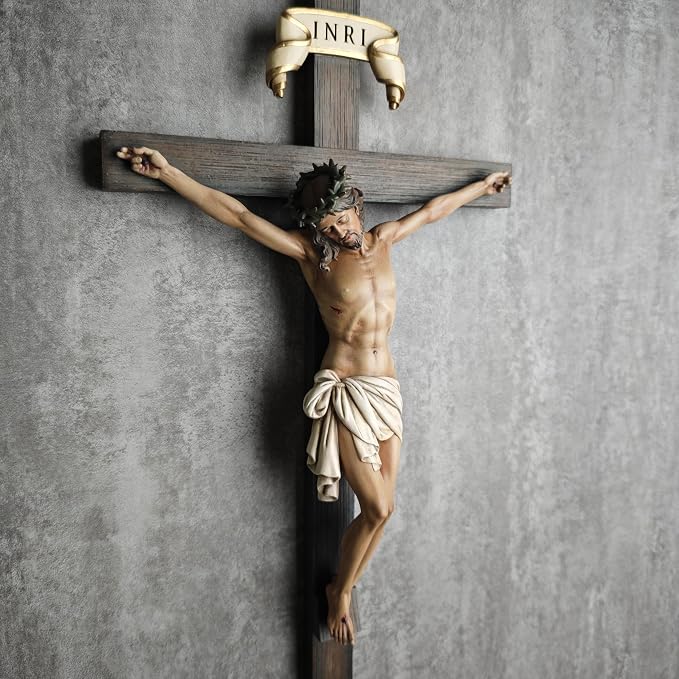 BC Catholic Crucifix Wall Cross 16" H Jesus Christ Cross for Wall | Wall Crucifix Back to School Blessing Catholic Gifts Religious Home Decor Renaissance Sculpture Handpainted by Buildclassic