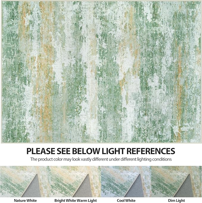 9x12 Area Rugs for Living Room Rug Washable: Abstract Large Rug for Dining Room Bedroom Carpet Non Slip 9 by 12 Indoor Modern Nursery Home Office Green