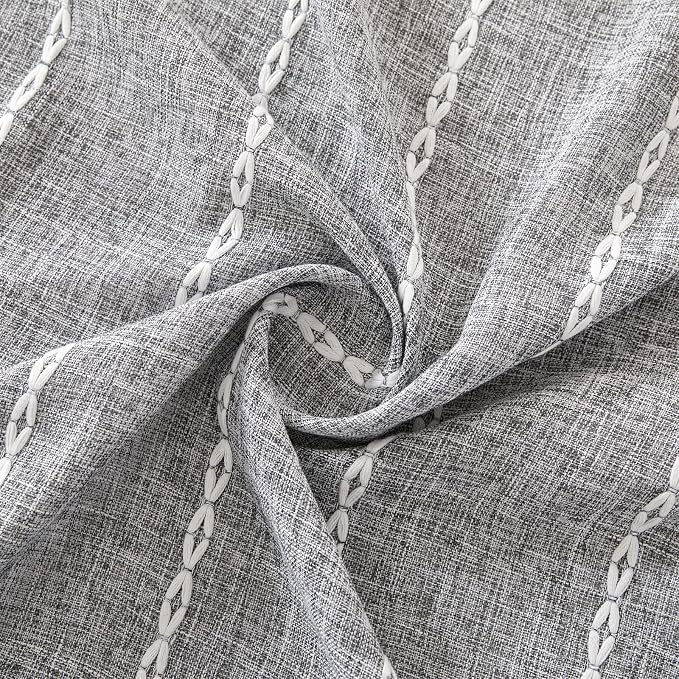 RoomTalks Dark Gray Boho Farmhouse Kitchen Curtains 36 Inch Length French Striped Modern Vintage Chic Textured Tassel Charcoal Short Cafe Curtains for Small Window Kitchen Bathroom Decor