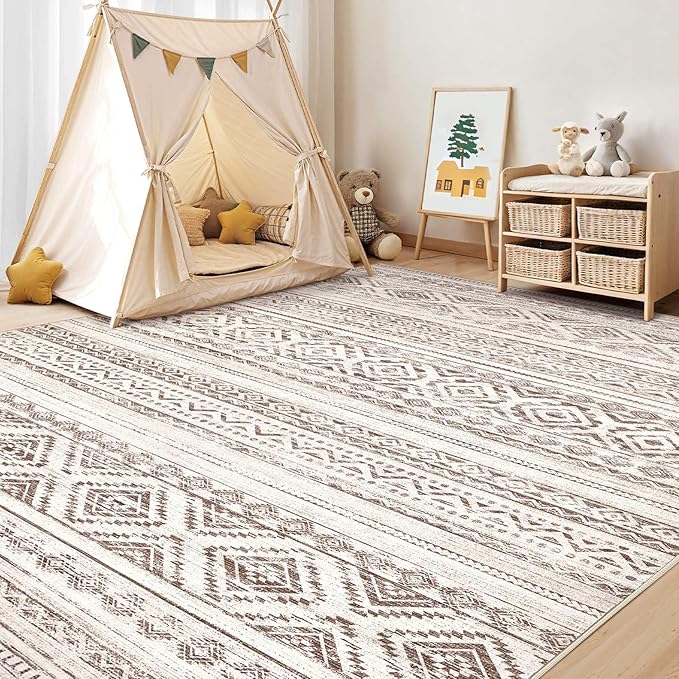 cotiled 5x7 Area Rugs Living Room Rug: Washable Boho Rugs with Non Slip Backing Large Soft Indoor Stain Resistant Carpet for Bedroom Farmhouse Dining Room Lightweight Home Decor Dark Brown