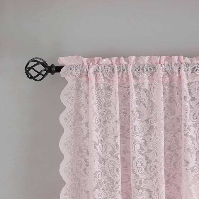 Pink Lace Curtains 72 Inches Long 2 Panels, Floral Coquette Sheer Drapes | Vintage Floral Lace, Feminine Elegant, for Grils Bedoom Nursery, Light Filtering, Cutecore Room Decor, 52W x 72L Inch