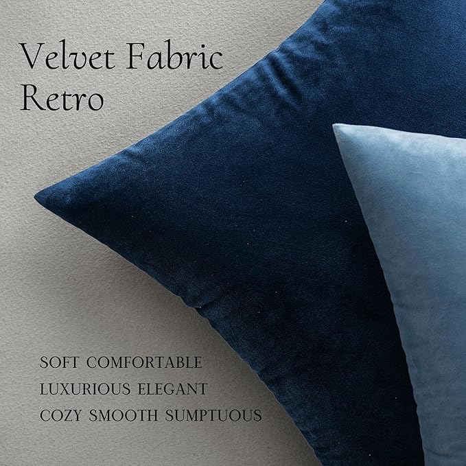 MIULEE Pack of 2 Velvet Pillow Covers Decorative Square Pillowcase Soft Solid Cushion Case for Spring Sofa Bedroom Car 26x26 Inch Dark Blue