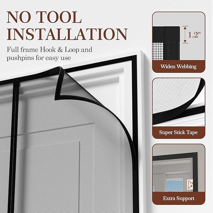 Yotache Magnetic Screen Door Fits Door Size 72"x96", Screen Size 74"x97" Double-Sided Opening Reinforced Mesh with Strong Magnets for Balcony, French, Sliding Glass Door