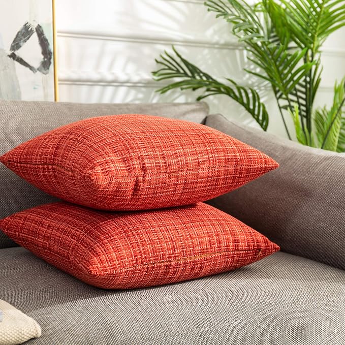 Kevin Textile Pack of 2 Decorative Outdoor Waterproof Throw Pillow Covers Stripe Square Pillowcases Modern Cushion Cases for Patio Couch Bench 20 x 20 Inch Red