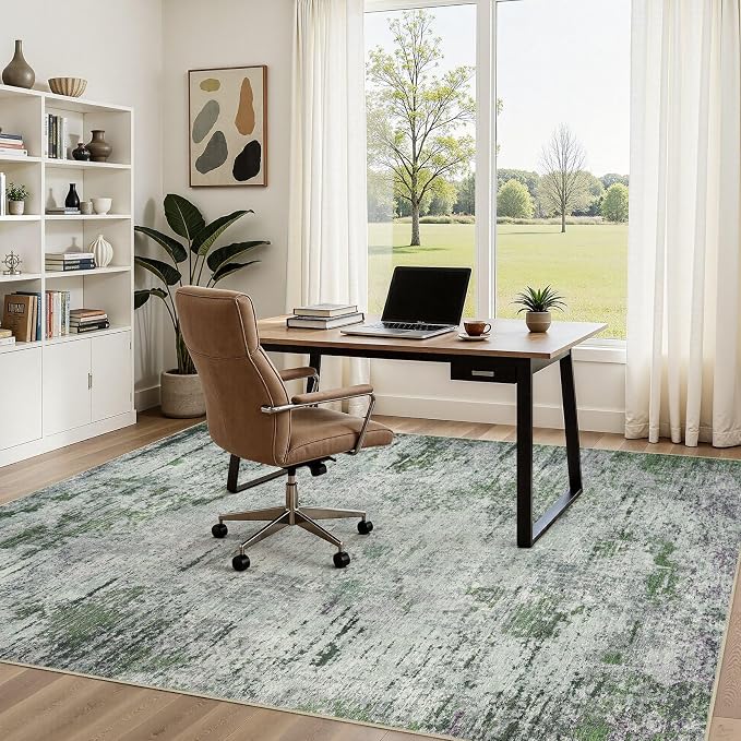 DMOYEST Area Rug Living Room Rugs - 5x7 Large Soft Indoor Neutral Modern Abstract Low Pile Washable Rug Carpet for Bedroom Dining Room Farmhouse Home Office - Green/Grey/Brown