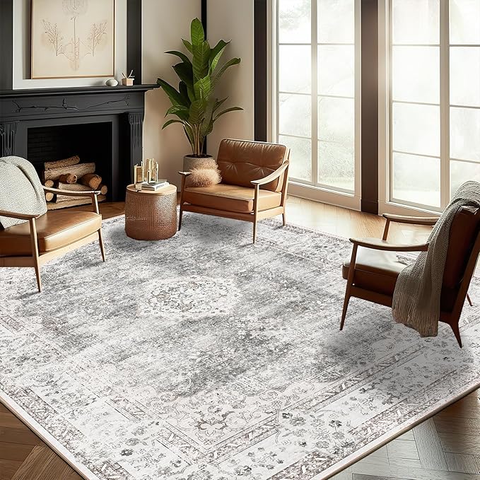 CHAMPLANT Washable Area Rug 8'x10' Retro Boho Design Non-Shedding Non-Slip Easy Care Ideal for High Traffic Areas in Living Room Bedroom Office Coffee Table Kitchen Large Carpet