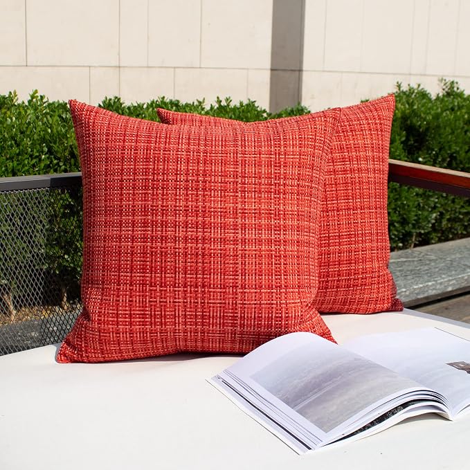 Kevin Textile Pack of 2 Christmas Decorative Outdoor Waterproof Pillow Covers Garden Cushion Sham Throw Pillowcase Shell for Patio Tent Couch 24x24 Inch Red