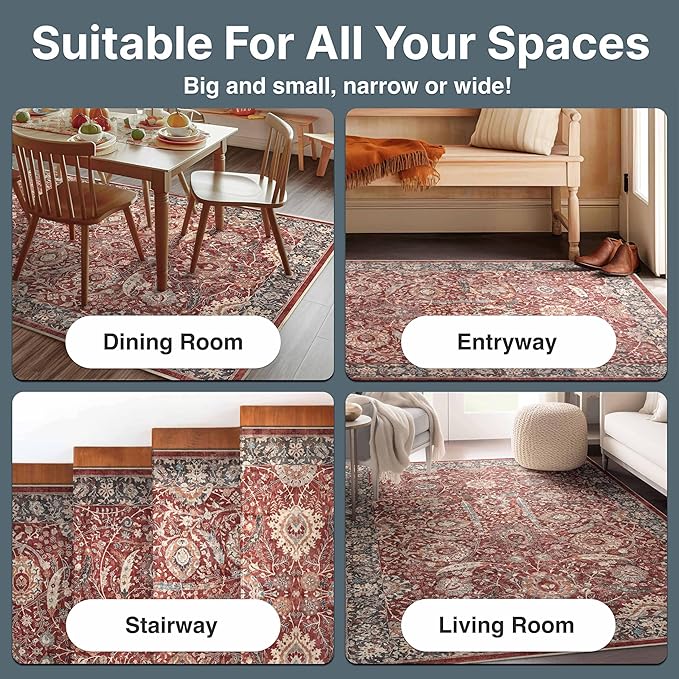 Well Woven Asha Collection Elegant Red Oriental 6x9 Rug Perfect for Living Room Dining Room or Bedroom Ideal for High-Traffic Areas with Vintage-Inspired Low Pile