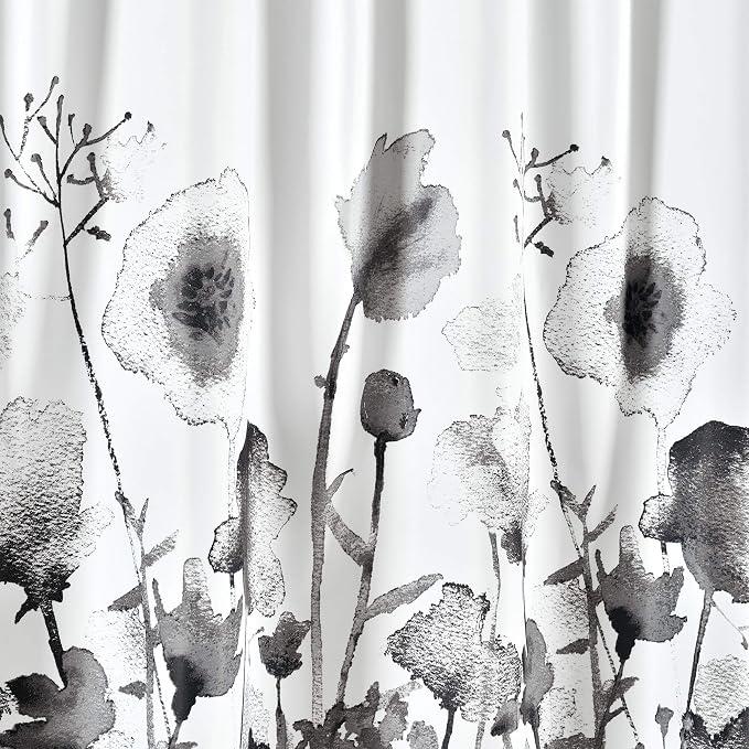 Lush Decor Zuri Flora Light Filtering Window Curtain Panel Pair, 52" W x 84" L, White & Black