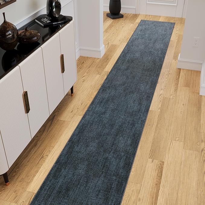 Ottomanson Runner Rug 2'7" x 6' – Soft Non-Slip Rug, Quick Dry Low Pile Carpet for Entryway, Kitchen, Hallway & Narrow Indoor Spaces, Solid Charcoal Navy