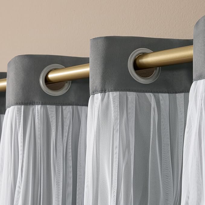 TOWN & COUNTRY LUXE Talia Double Layer Indoor Curtains, Sheer and Room Darkening Blackout, Grommet Top, Energy Efficient, 2-Pack Set, 52"x63", Black Pearl