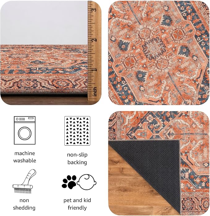 Keen Home Design 48"x72" Rug - Machine Washable Area Rug with Non-Slip Backing, Ideal for Living Room, Dining Room, Bedroom - Vintage, Easy Clean, Durable, Low Pile Rug - (4' x 6')