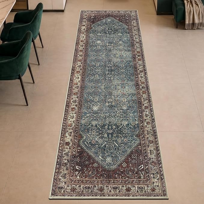 Keen Home Design 30"x120" Rug - Machine Washable Runner with Non-Slip Backing, Ideal for Hallway, Entryway, Kitchen, Laundry Room - Vintage, Easy Clean, Durable, Low Pile Rug - (2'6" x 10')