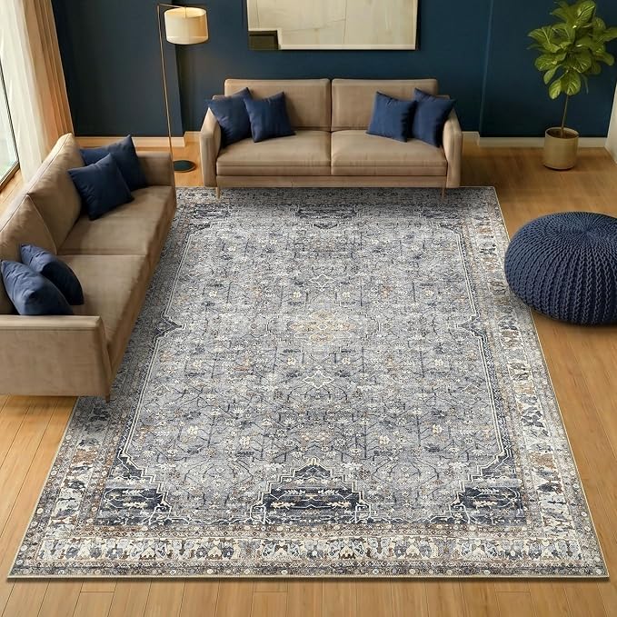 Keen Home Design 6x9 Rug - Machine Washable Area Rug with Non-Slip Backing, Ideal for Living Room, Dining Room, Bedroom - Vintage, Easy Clean, Durable, Low Pile Rug - (6' x 9')