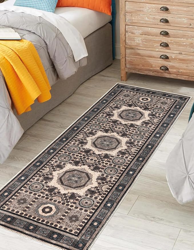 Keen Home Design 30"x120" Rug - Machine Washable Runner Rug with Non-Slip Backing, Ideal for Hallway, Entryway, Kitchen, Laundry Room - Vintage, Easy Clean, Durable, Low Pile - (2'6" x 10')