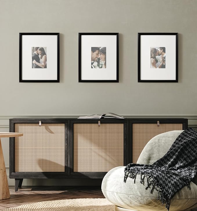 Kate and Laurel Adlynn Rectangle Picture Frame Set of 3; 11 x 14 matted to 5 x 7; Black; Modern Three-Piece Frame Set for Gallery Wall Frame Set in Living Room Wall Decor