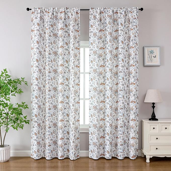 Joydeco Printed Curtains 96 inches Long,Yellow Floral Blackout Curtains for Living Room 2 Panels,52 x 96 inch Rod Pocket Thermal Insulated Bohemian Drapes for Farmhouse,Bedroom,White