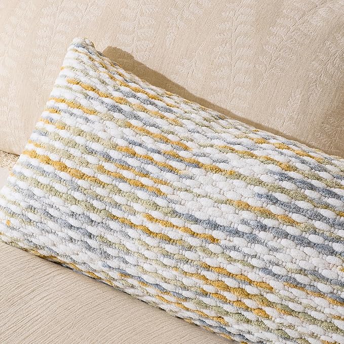 AmHoo Boho Chenille Pillow Cover Decorative Tufted Pillowcase for Couch Bed Sofa Bedroom Living Room Modern 14 x 36-Inch Grey
