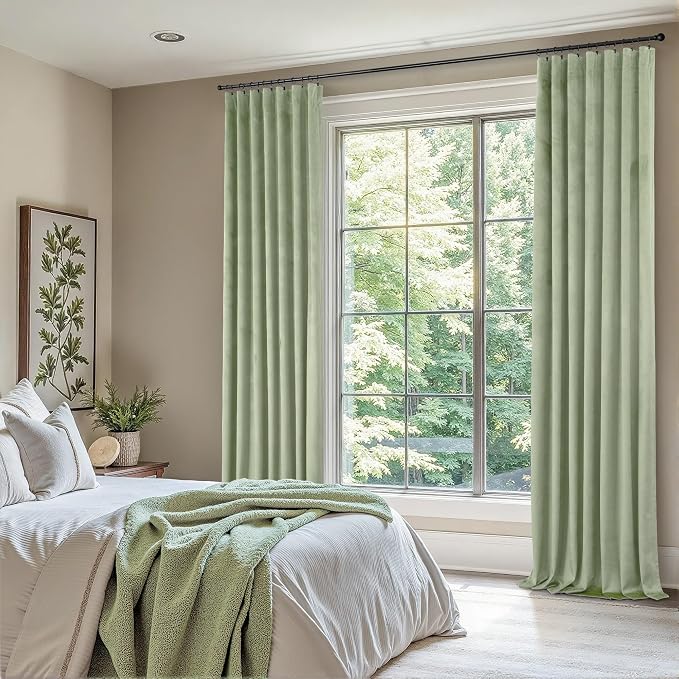 102 Inch Curtains Sage Green Velvet Long Curtain for Living Room Darkening Thermal Classic Solid Heavy Duty Neutral Window Drape for Bedroom Aesthetic Hallway Cottage Core Retro Holiday Decor 2 Panels