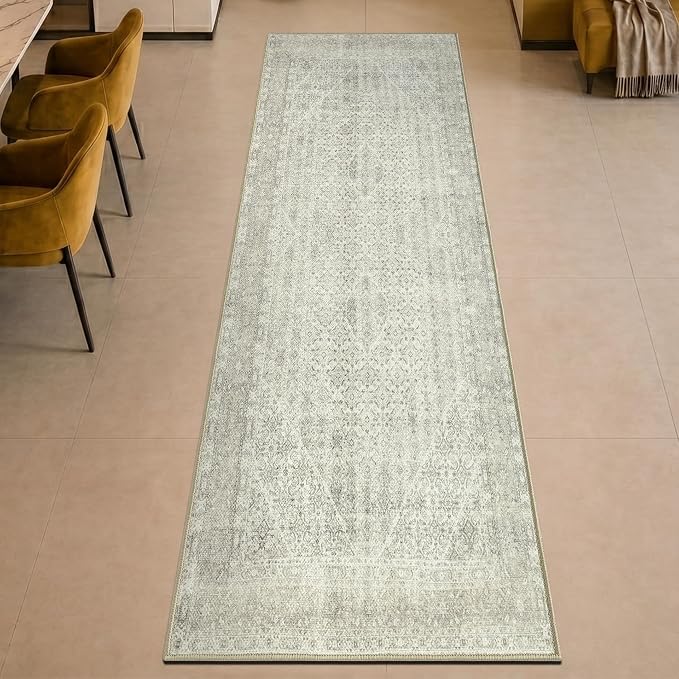 Keen Home Design 30"x144" Rug - Machine Washable Runner Rug with Non-Slip Backing, Ideal for Hallway, Entryway, Kitchen, Laundry Room - Vintage, Easy Clean, Durable, Low Pile - (2'6" x 12')