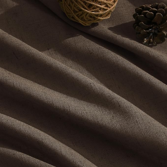 Chocolate Curtains 63 Inches Long 2 Panel Sets for Living Room Bedroom, Light Filtering Linen Drapes for Kitchen Windows Rod Pocket or Back Tab Curtain,Semi Sheer 52x63