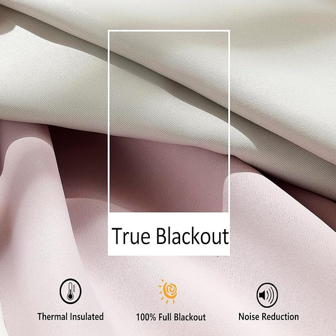 Treatmentex Pompom Blackout Window Curtain Panels Natural Ivory Full Blackout Curtains for Bedroom Basement Small Windows 52" W x 45" L 2 Panels Rod Pocket