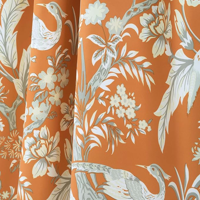 Lush Decor Dolores Light Filtering Window Panels, Pair, 52" W x 84" L, Orange - Floral Curtains for Bedroom - Vintage Curtains - Coquette Room Decor