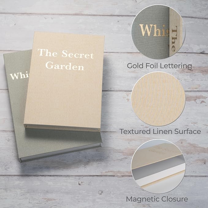 Decorative Linen Storage Books Set of 2 – Aesthetic Faux Book Keepsake Box with Hidden Magnetic Closure for Coffee Table Decor, Bookshelf Styling, Neutral Modern Home Decor (Sage & Beige)