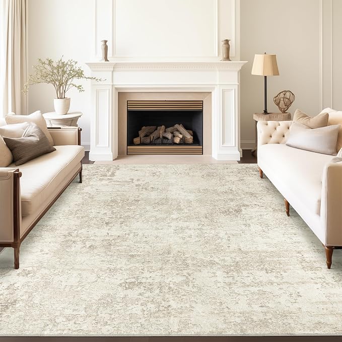Art&Tuft Washable Rugs 7x9, Anti-Slip Backing Abstract 7x9 Rug, Stain Resistant Rugs for Living Room, Foldable Machine Washable Area Rug (7'x9', Beige)