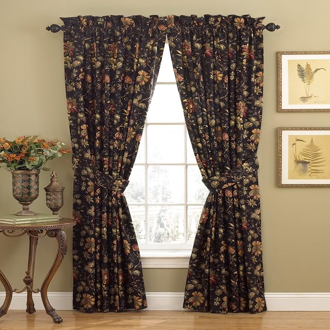 Waverly Felicite Noir Window Panel - 100% Cotton Sateen - 50" X 84"
