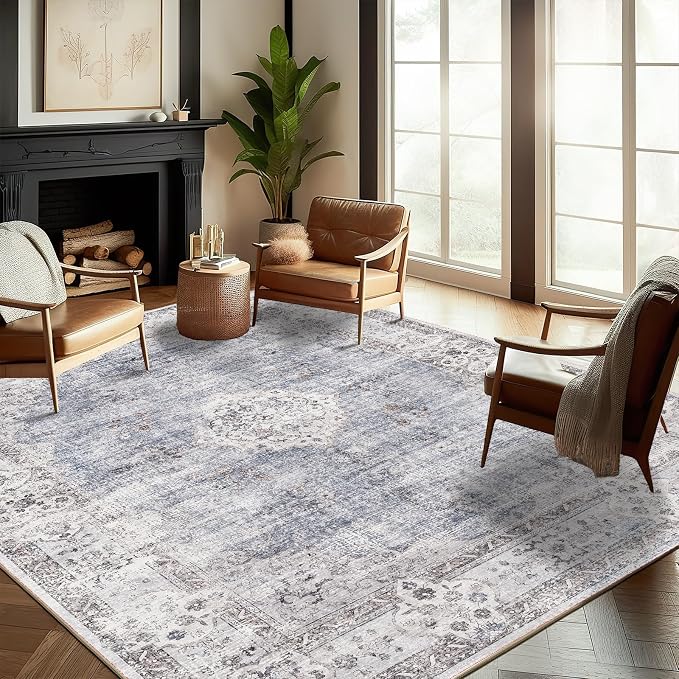 CHAMPLANT Washable Area Rug 10'x14' Boho Design Non-Shedding Easy Care Ideal for High Traffic Areas in Living Room Bedroom Office Coffee Table Kitchen Large Carpet
