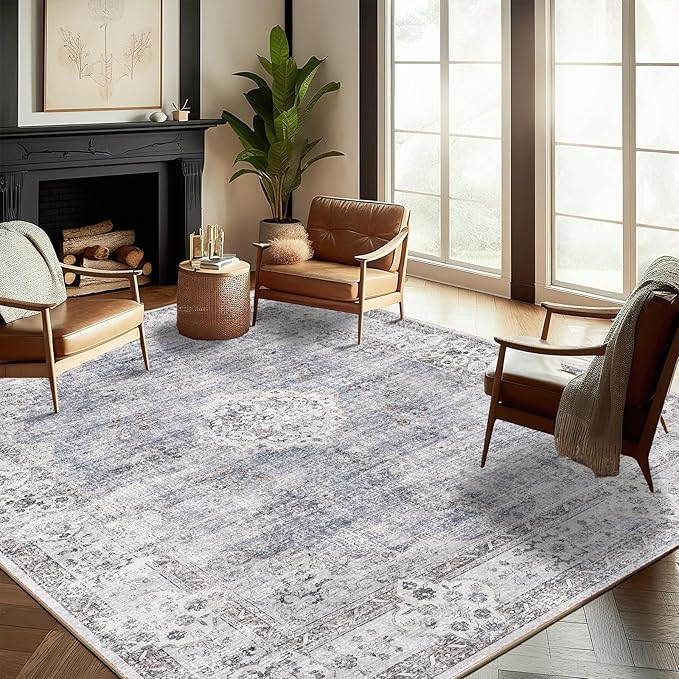 CHAMPLANT Washable Area Rug 8'x10' Retro Boho Design Non-Shedding Non-Slip Easy Care Ideal for High Traffic Areas in Living Room Bedroom Office Coffee Table Kitchen Large Carpet