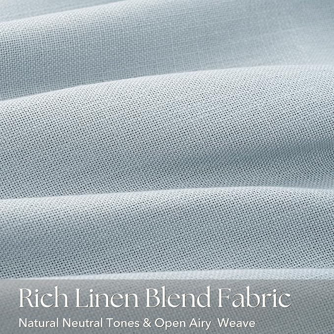 Greyish Blue Pinch Pleated Linen Curtains 45 Inch Length 2 Panels for Living Room Bedroom Textured Semi Sheer Drapes Pinch Pleat Rings Window Curtain 40x45