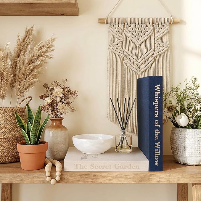 Decorative Linen Storage Books Set of 2 – Aesthetic Faux Book Keepsake Box with Hidden Magnetic Closure for Coffee Table Decor, Bookshelf Styling, Neutral Modern Home Decor (Blue & Beige)