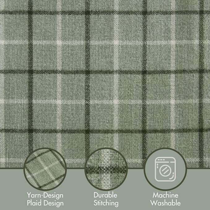 Madison Park Anaheim Cabin Plaid Curtain Window, Thermal Insulated Fleece Lining, Living Room Decor Room Darkening Drape for Bedroom, 1-Single Panel Pack, 50x84 Faux Leather Tab Top, Green