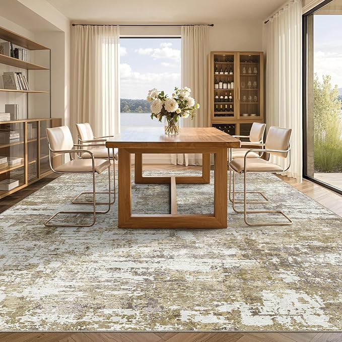 Tortania Area Rug Living Room Rugs - 8x10 Modern Abstract Neutral Large Soft Thin Rugs - Non Slip Indoor Carpet for Bedroom Dining Room Office Nursery Home Floor Decoration - Golden Brown