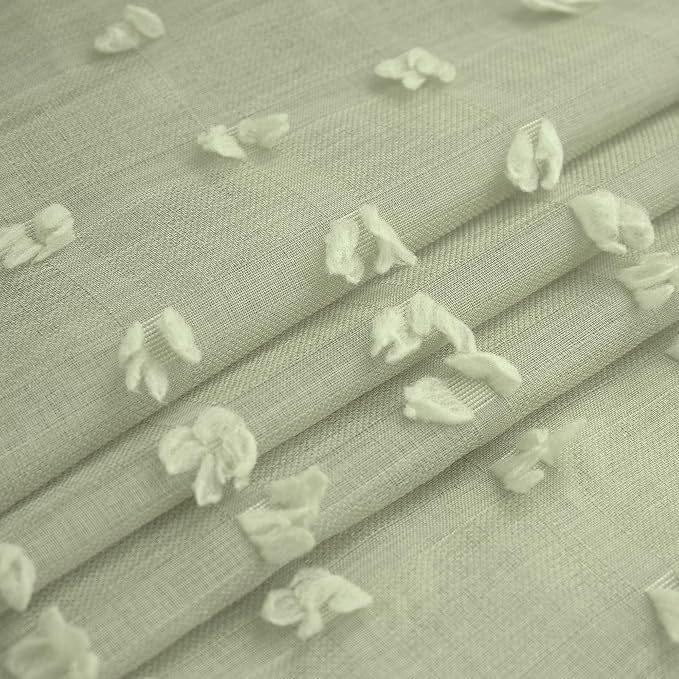 DANCURTON Sage Green Sheer Curtains 84 Inch Length 2 Panels Boho Pom Pom Sheer Window Drapes for Living Room Bedroom Design Back Tab Farmhouse Vintage Rustic Greyish Green Spring Decor Curtain 52x84
