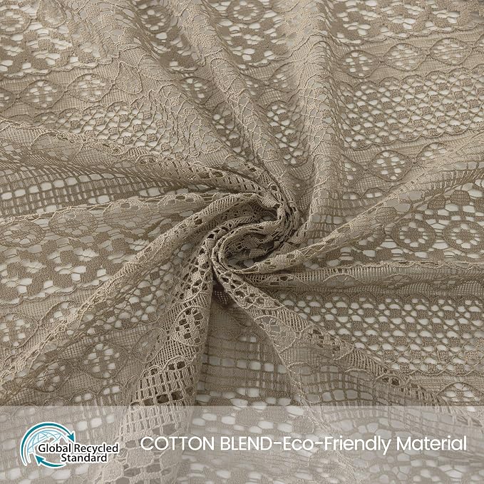 WAZZIO Boho Lace Curtains 84 Inches 2 Panel,Light Filtering Privacy Tassel & Geometry Crochet Semi Sheer Curtain Drapes for Bedroom Living Dining Room,Rod Pocket & Tassel,Earthy Color Taupe