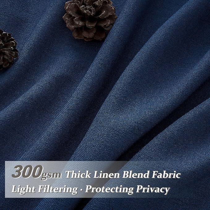 Navy Extra Long Light Filtering Sheer Curtains 108 Inches Long for Living Room 2 Panels with Ceiling Track, Textured Linen Pleated Curtains & Drapes 108 Inch Length Dinning Room Lush Decor Dark Blue
