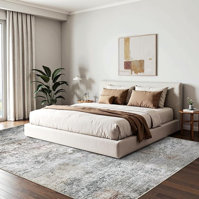 Art&Tuft Washable Rug 6x9, Anti-Slip Backing Abstract Area Rugs, Stain Resistant 6x9 Rugs for Living Room, Foldable Machine Washable Area Rug(6'x9', Grey/Rust)