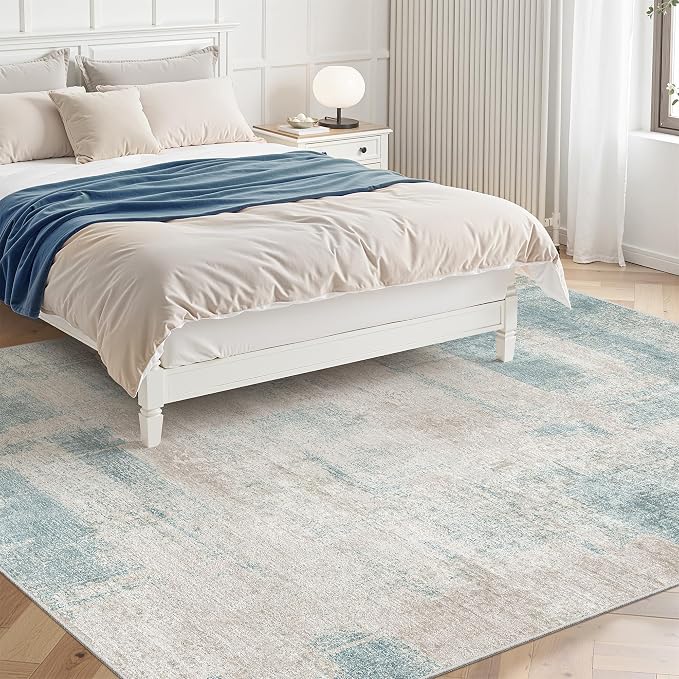 zesthome 5x7 Area Rugs - Stain Resistant Washble Rug, Modern Abstract Rugs for Living Room, Bedroom, Super Soft Area Rug, Low Pile, Entryway Rug (Blue, 5'x7')