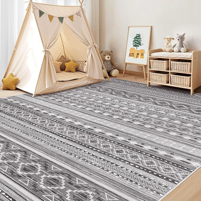 cotiled 10x12 Area Rugs Living Room Rug: Washable Boho Rugs with Non Slip Backing Large Soft Indoor Stain Resistant Carpet for Bedroom Farmhouse Dining Room Lightweight Home Decor Beige Grey