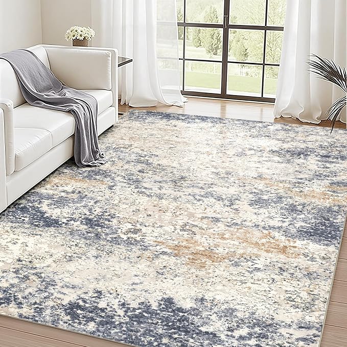 LOVORAL Area Rugs for Living Room: 5x8 Washable Neutral Abstract Rug for Bedroom Large Soft Modern Dining Room Rugs Indoor Floor Low Pile Carpet for Home Office Nursery - Blue Grey