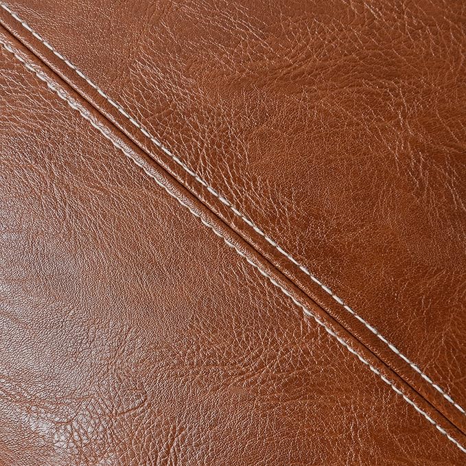 Fancy Homi Brown Boho Long Square Faux Leather Decorative Throw Pillow Covers 22x22 Inch for Living Room Couch Bed Sofa, Hand Stitched Cushion Case, Rustic Modern Farmhouse Home Decor